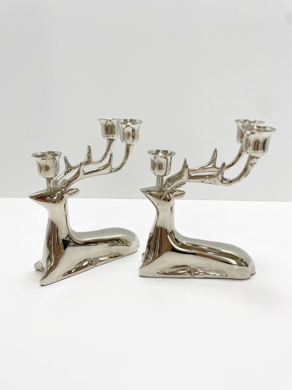 Target Reindeer Candelabra Candles Sliver Stick Holder Holds 3 Christmas Set